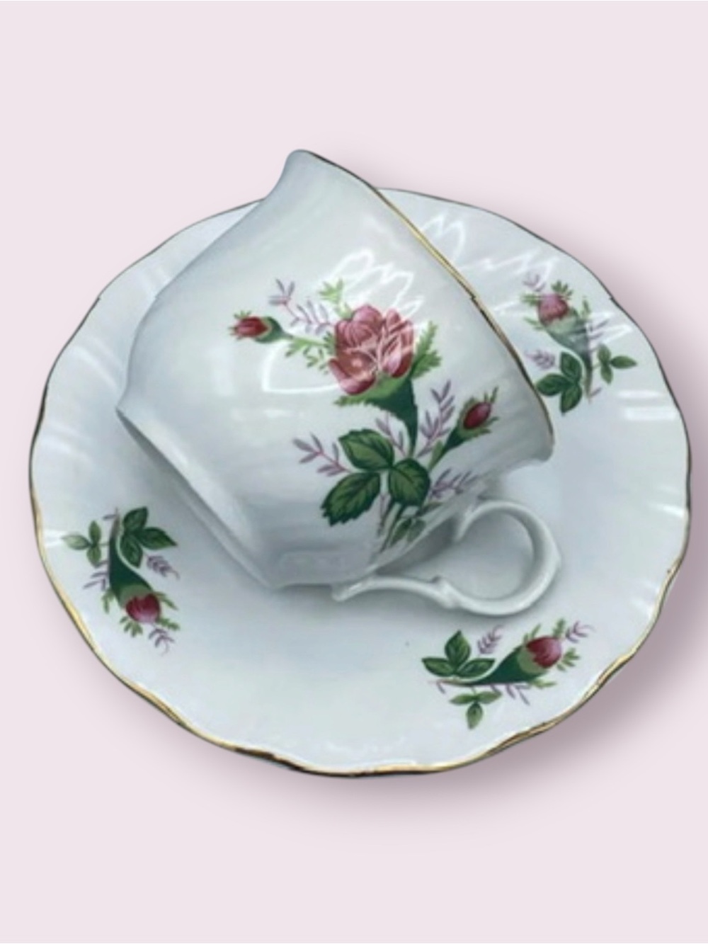 Vintage Lynns Fine China Floral Teacup and Saucer Set